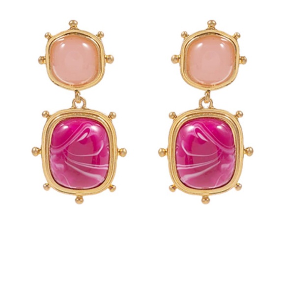 Studded Square Stone Dangle Earrings - Picture 1 of 2